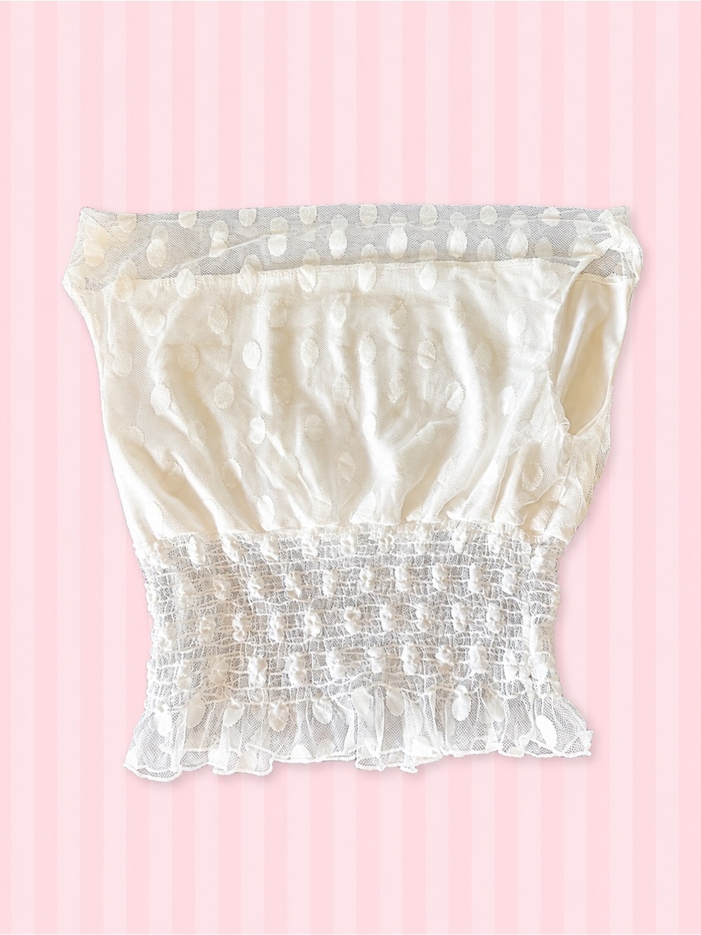 White Polka Dot Mesh Off Shoulder Top Y2K Coquette Smocked Blouse